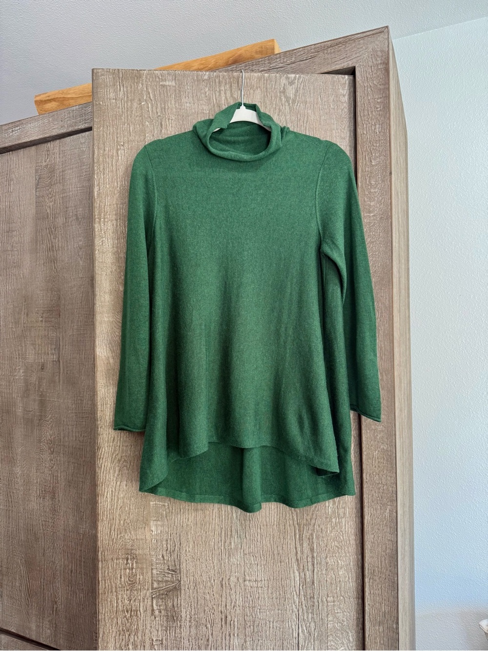 Eileen Fisher Green Rollneck Swing Tunic Sweater